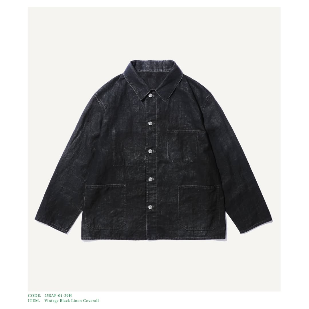 A.PRESSE 25SS Vintage Black Linen Coverall